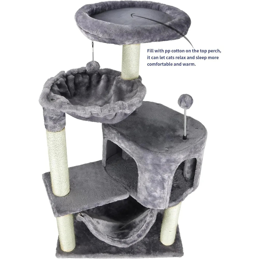 Newest Cat Tree with Cat Condo and Big Hammock，Grey
