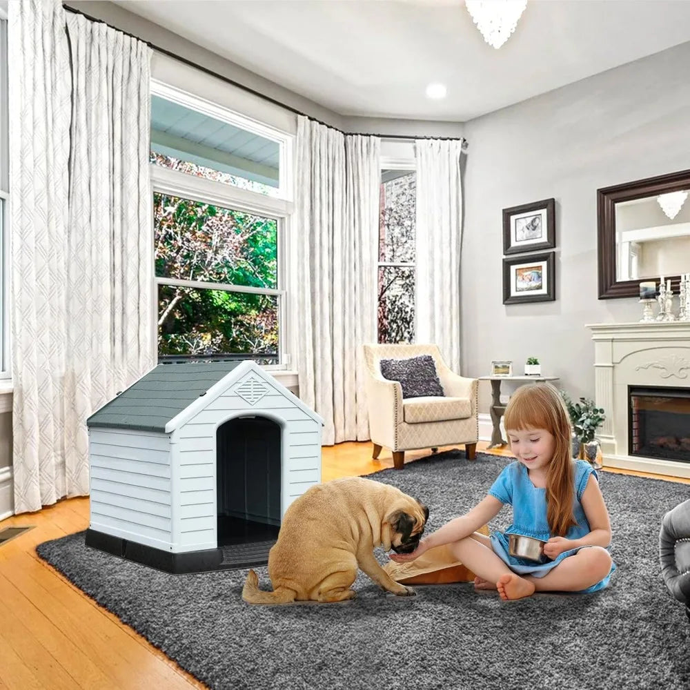 28.5'' Large Plastic Dog House Doghouse Puppy Shelter Water Resistant Easy Assembly Sturdy Dog Kennel