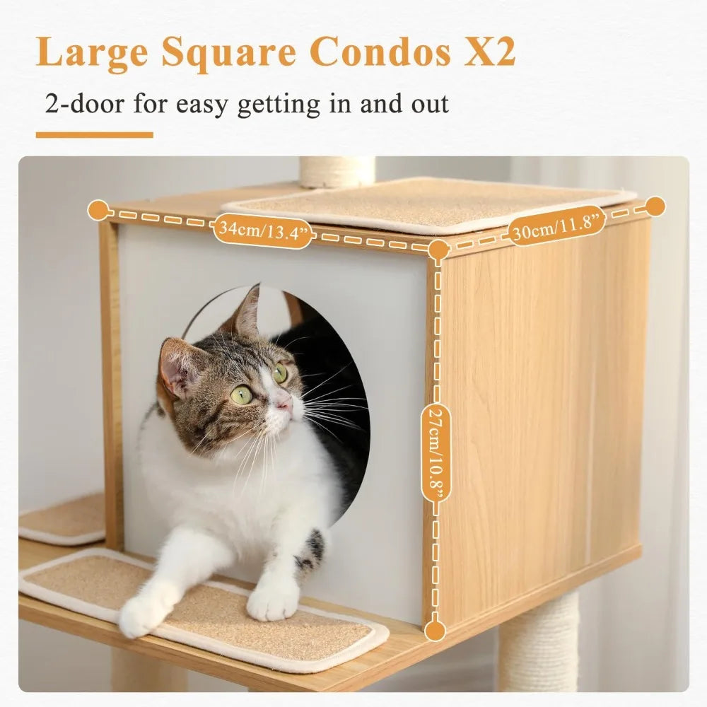Large Cat Tree, 51 Inches Wooden Cat Tower with Double Condos, Large Perch,Soft Hammock