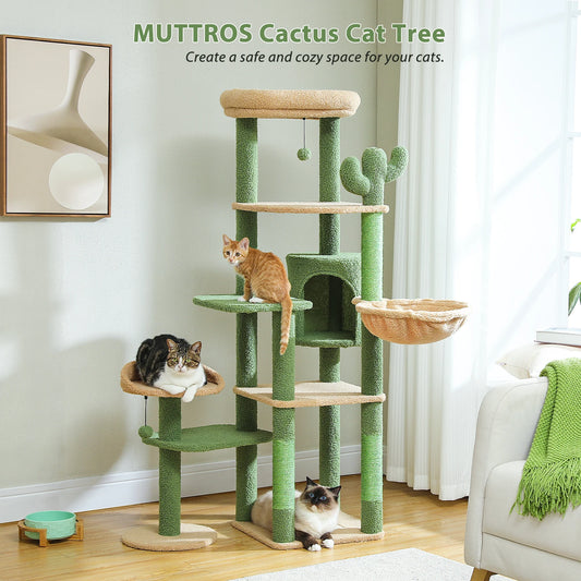 Multi-Level Cactus Cat Tree with Condo Hammock Scratching Post for Kitten Bed Cat Scrapers