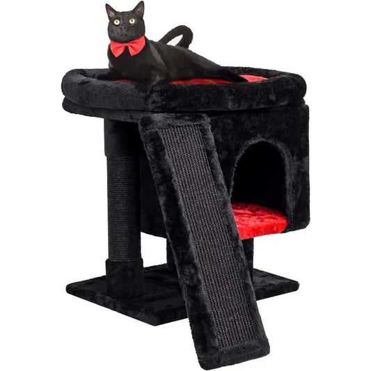 Gothic Cat Tree with Coffin Bed for Indoor Cats, Cat Tower with Scratching Post, Modern Activity House for Large Cats