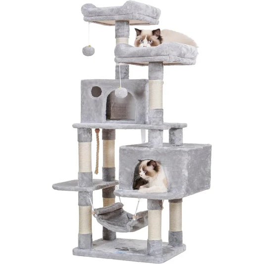 Multi-Level Cat Tree Condo Furniture Scratching Posts,2 Plush Condos, Perch Hammock for Kittens, Cats and Pets