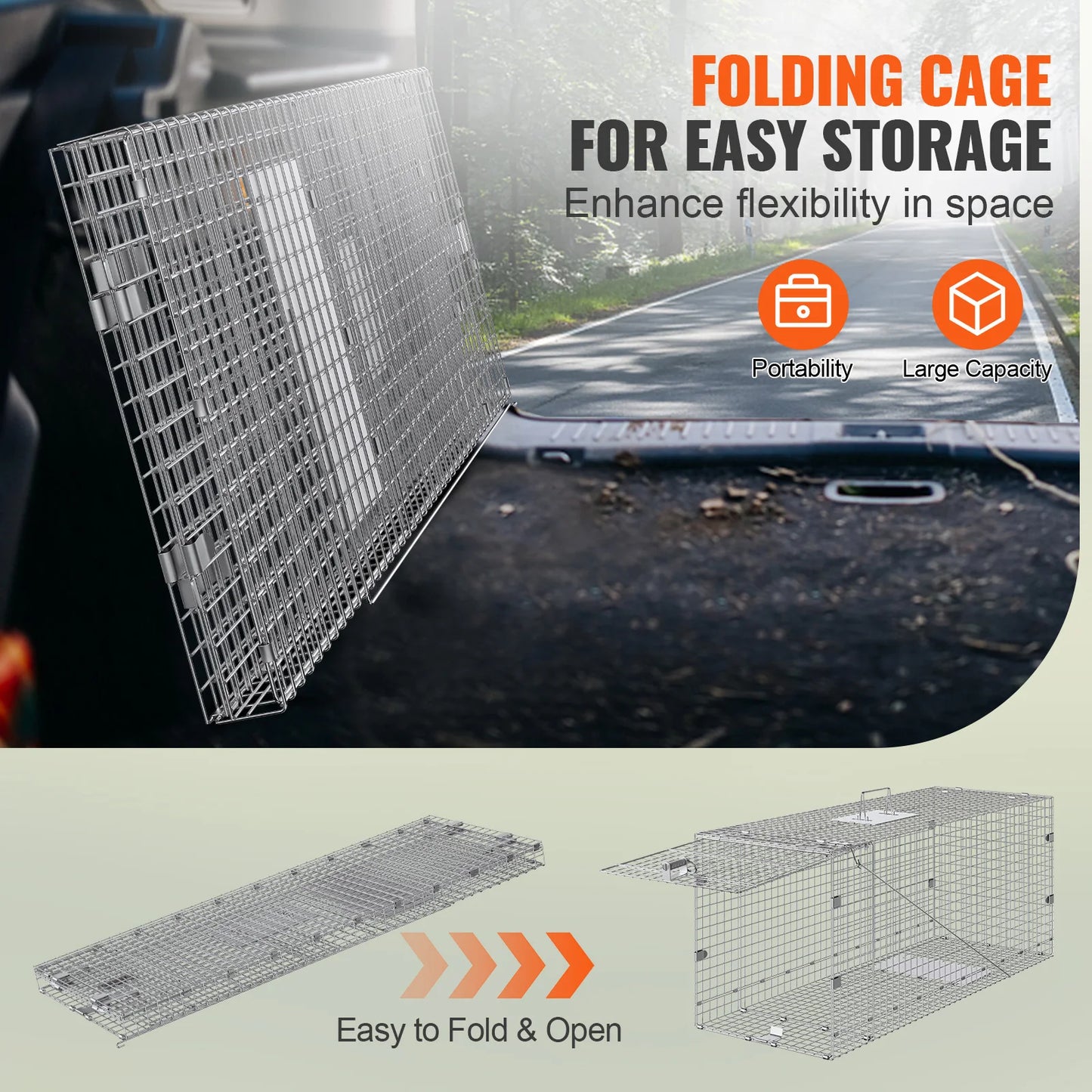 Live Animal Cage Trap Folding Humane Cat Trap Galvanized Iron with Handle for Rabbits Squirrels Groundhogs