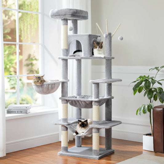 Large Multi-Level Cat Tree Tower with Scratching Posts, cozy Hammock, Condo House,