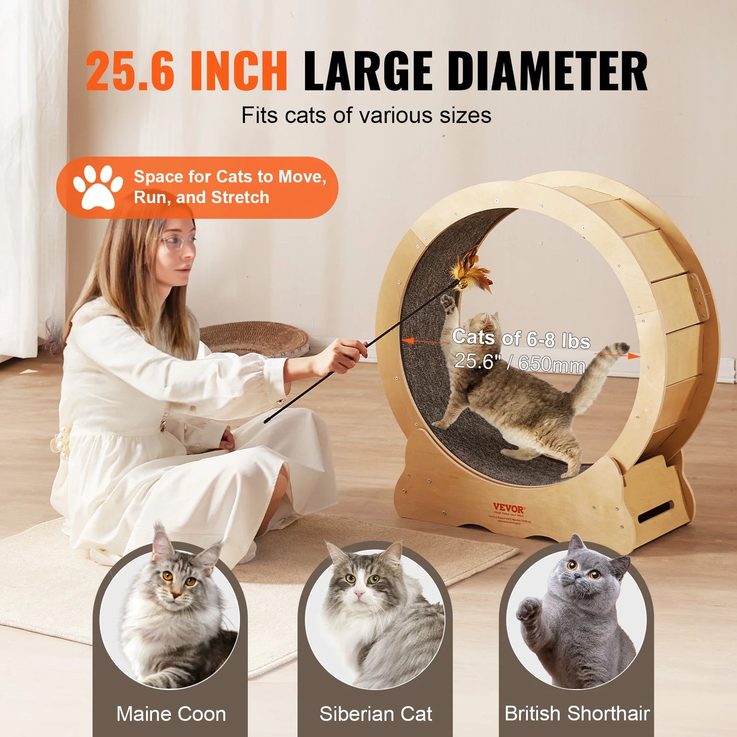 VEVOR Cat Exercise Wheel Natural Wood Silent Running Toy Treadmill Roller Wheel